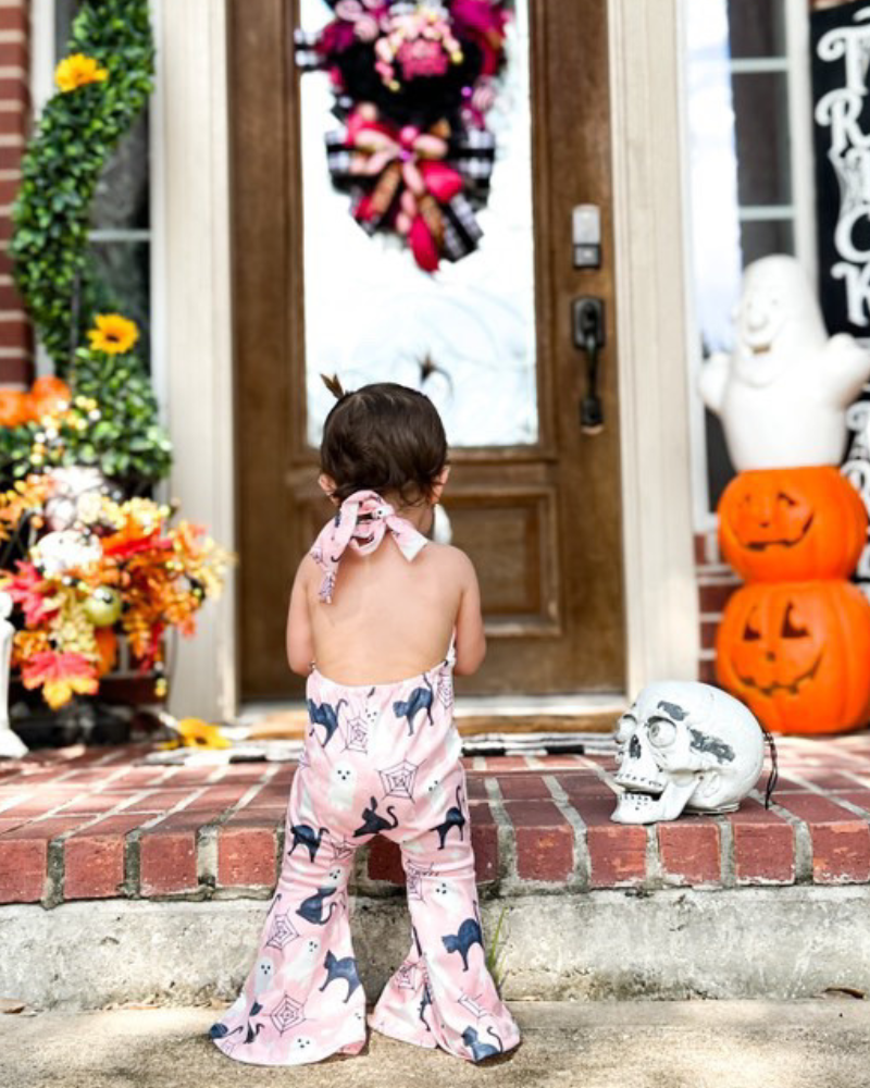 Andi Pleated Bell Bottom Jumpsuit - Pink Halloween