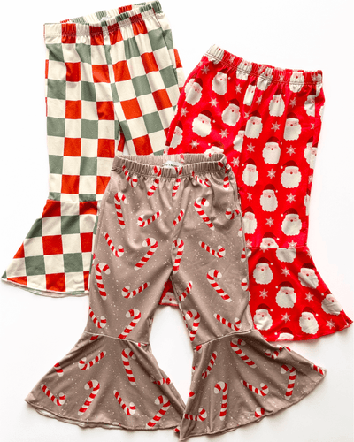 Lina Pleated Bell Bottoms - Red & Green Checker