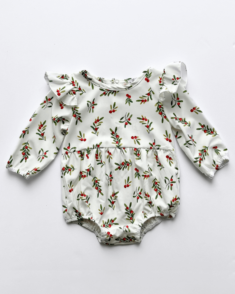 Rhodes Bubble Romper - Cream Holiday Sprigs