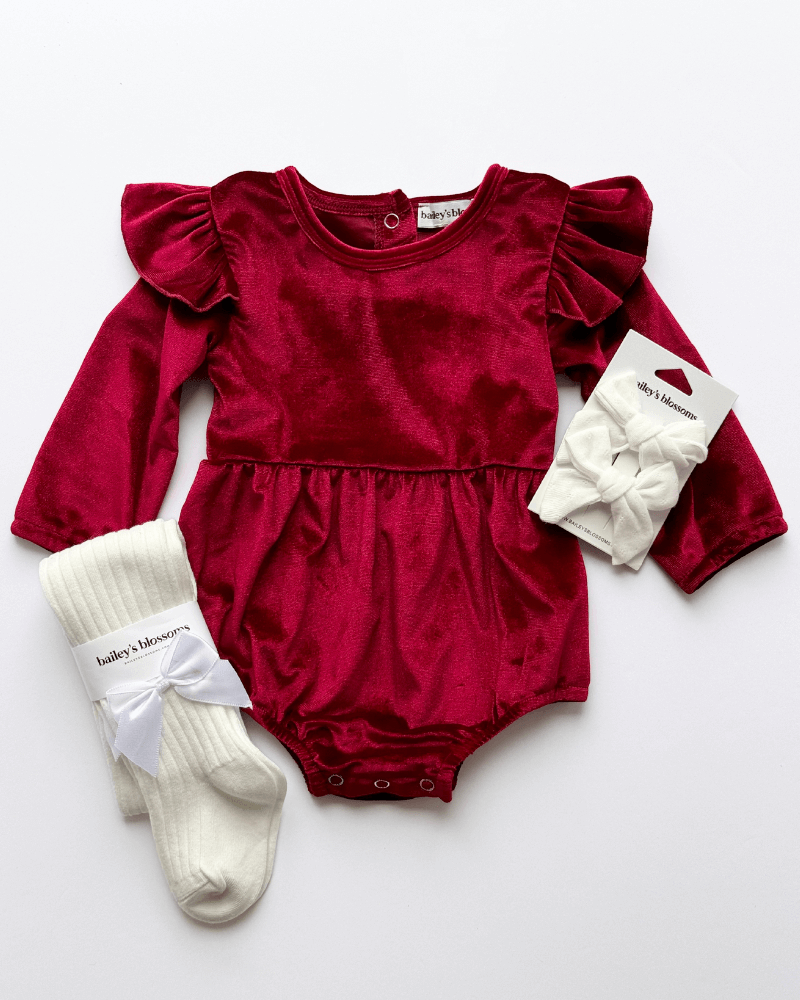 Rhodes Velour Bubble Shorty Romper - Candy Apple Red