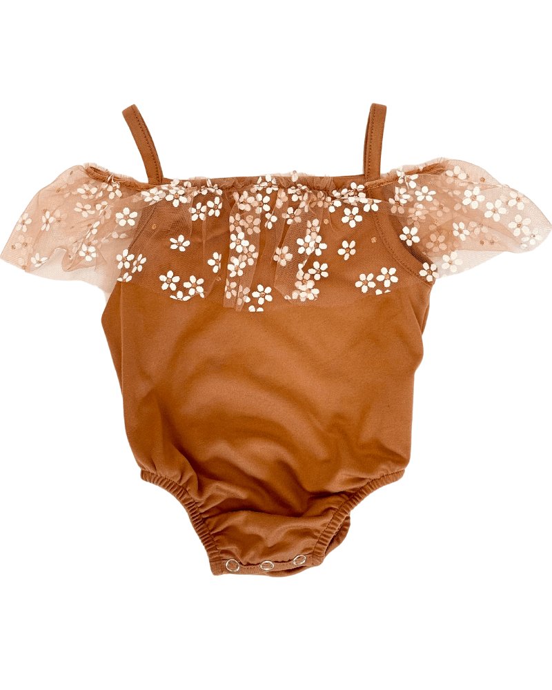 Bristol Applique Off Shoulder Leotard - Mocha #product_type - Bailey's Blossoms