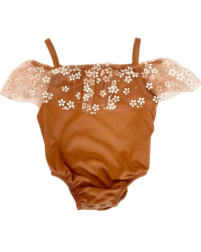 Bristol Applique Off Shoulder Leotard - Mocha #product_type - Bailey's Blossoms