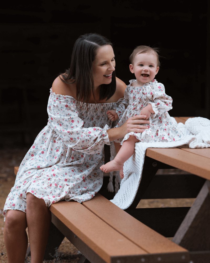 Caroline Long Sleeve Square Neck Dress - Mulberry Floral #product_type - Bailey's Blossoms