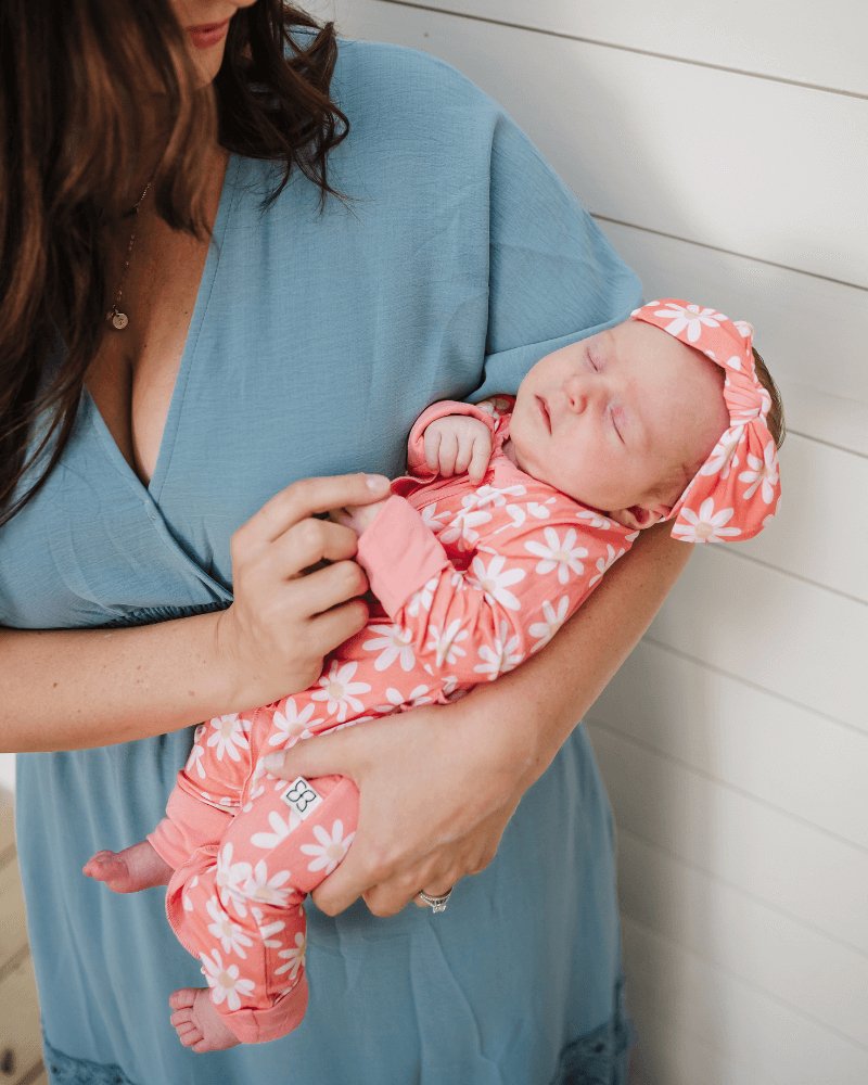 Rylyn Ruffle Long - Sleeve Zip Sleeper - Coral Daisy #product_type - Bailey's Blossoms