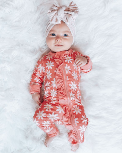 Rylyn Ruffle Long - Sleeve Zip Sleeper - Coral Daisy #product_type - Bailey's Blossoms