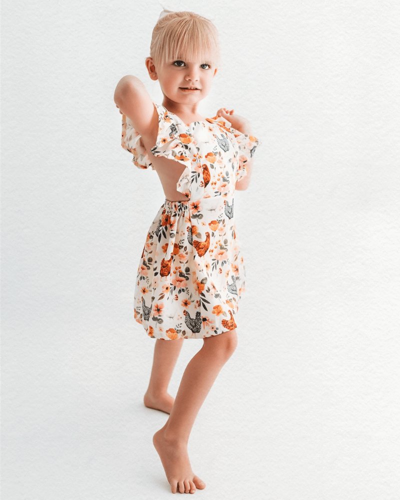 Victoria Ruffle Back Suspender Dress - Chickens #product_type - Bailey's Blossoms