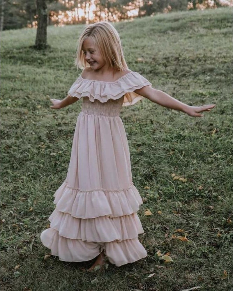 Nellie Ruffle Maxi Dress Champagne 2T